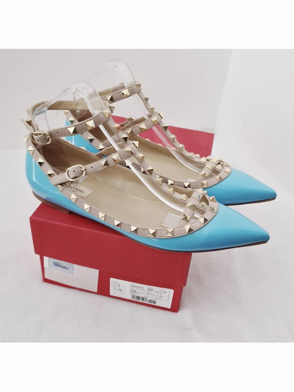 Valentino Garavani Rockstud patent leather ballet blue flats